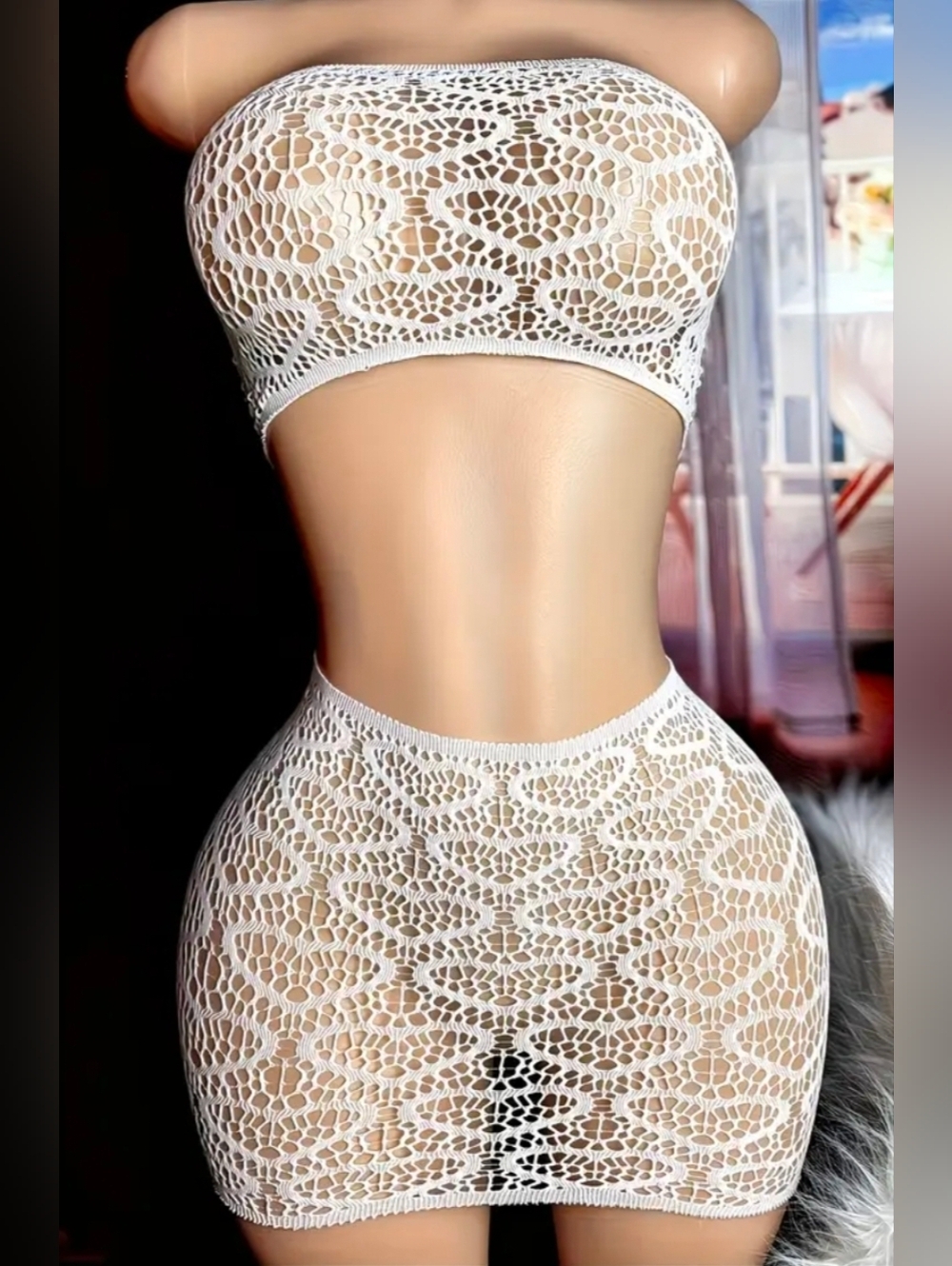 White Crochet Lace Two-Piece Set